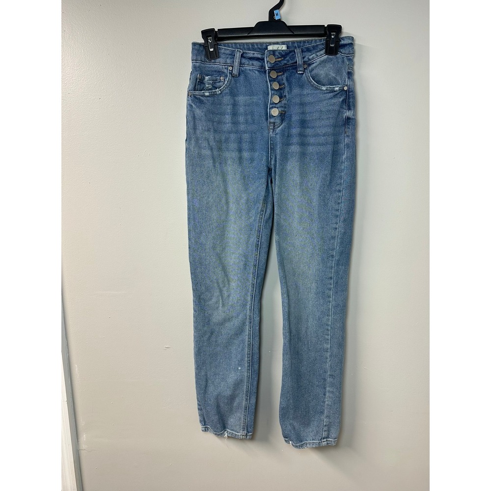 Wonderly | High Rise Straight Cropped Jeans w/ Button Fly Medium Wash | Size 4